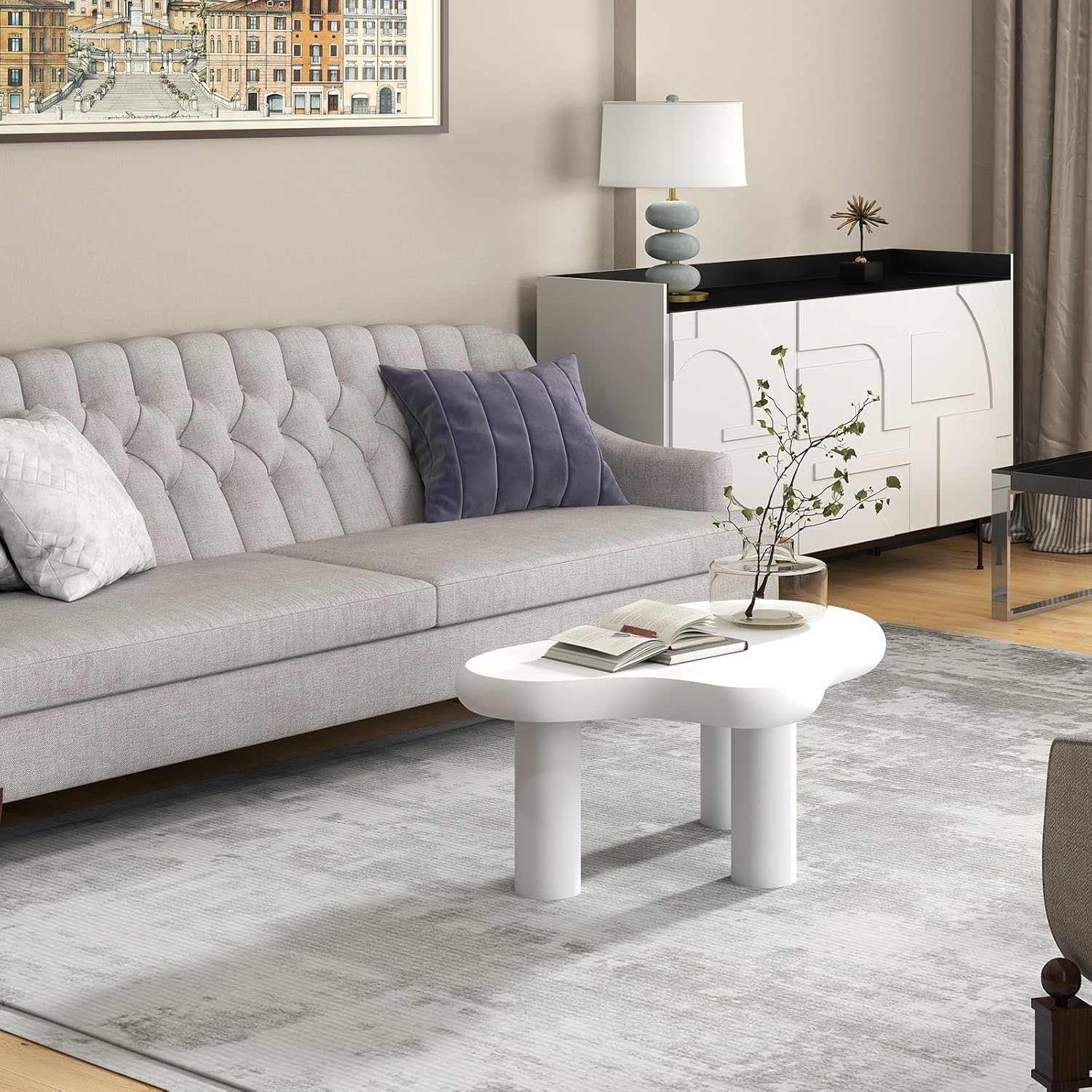 HollyHOME Cloud Coffee Table, Unique Design Accent Table for Living Room and Bedroom, Stylish and Functional Furniture Piece-Durable and Easy to Clean, Free Shape with 3 Legs, 33.9in, Cream White