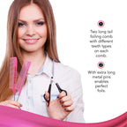 Allegro Combs XL Pintail Rat Tail Combs Parting Combs Metal Tail Foiling Combs Pin Combs 2 Pc. (PINK)