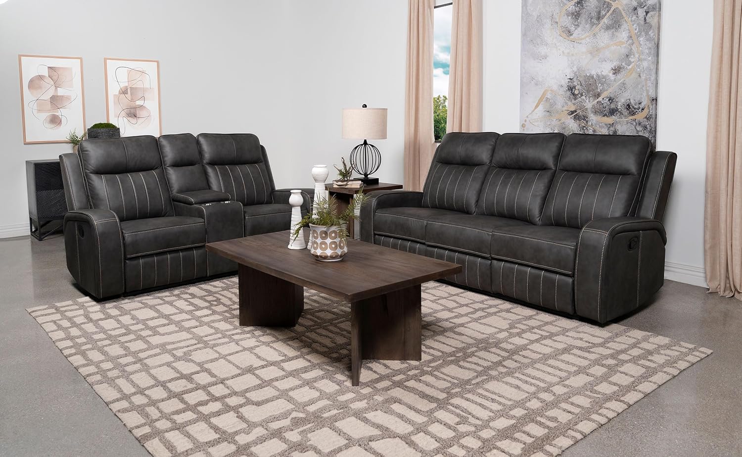 Coaster Home Furnishings Raelynn 2-Piece Upholstered Motion Reclining Sofa Set Grey