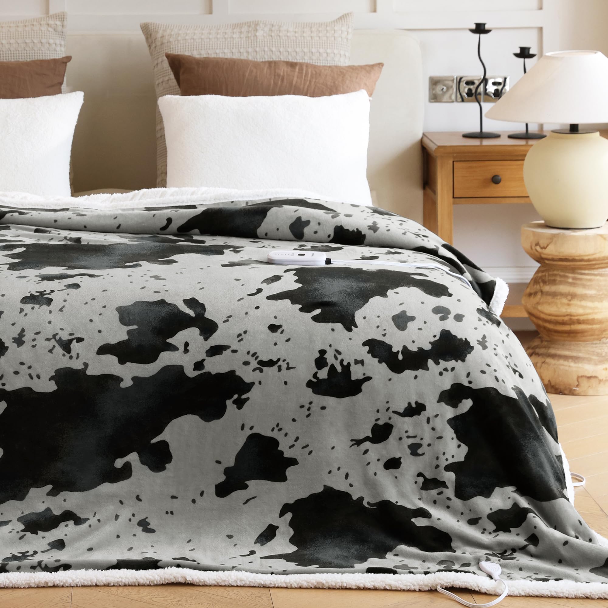 Heated Throw Blanket Electric Blanket - Heating Blanket Throw with 5 Heat Levels & 4 Hours Auto-Off, Cozy Soft Fleece Sherpa Blanket, Washable, Fast Heating, 50 x 60 Inches, Cow Print
