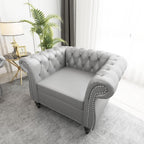 AVZEAR 82" Three Seater Leather Sofa, Chesterfield Sofa, Mid-Century Modern PU Upholstered Sofa Couch, Deep Button Tufted Living Room Sofa with Two Throw Pillows, Black