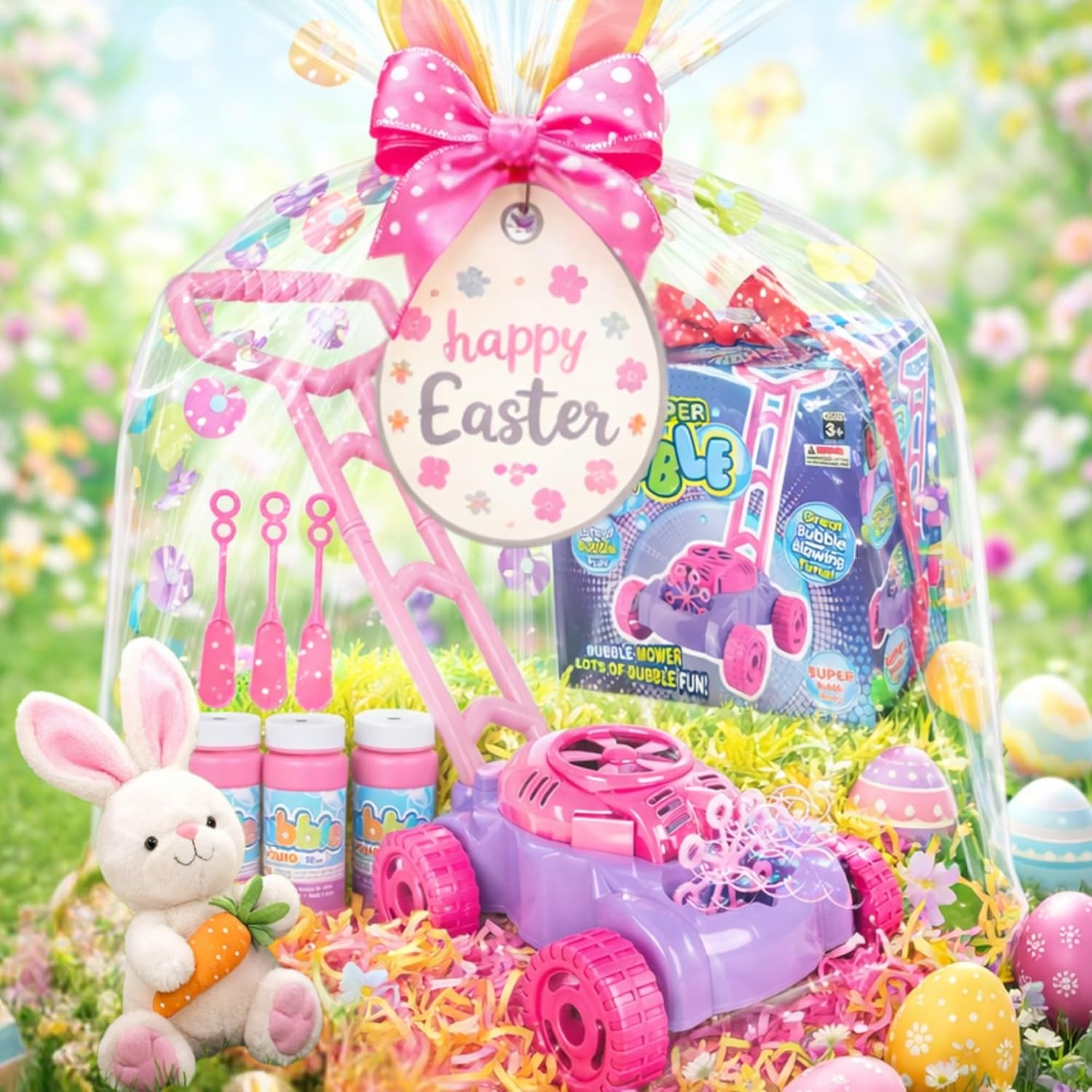 ArtCreativity Bubble Lawn Mower for Toddlers, Kids Bubble Machine for 2-Year-Old Girl Gifts, Easter Basket Stuffers for Kids, Push Toys for Toddlers Age 2 3+ Birthday Easter Gifts for Preschool Girls