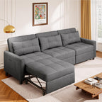 Aiho Sectional Sleeper Sofa, 84 Inch Pull Out Couch with Adjustment Backrest & Ottoman, Convertible Sectional Couch Bed for Living Room, Guest Room, Dark Grey