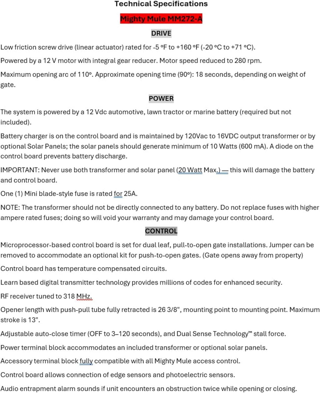 Mighty Mule Gate Opener, Solar Ready, Automatic Gate Opener for Dual Swing Gates up to 300lb or 12ft, with Precision Installation Ruler, Upgraded Kit, MM272-A