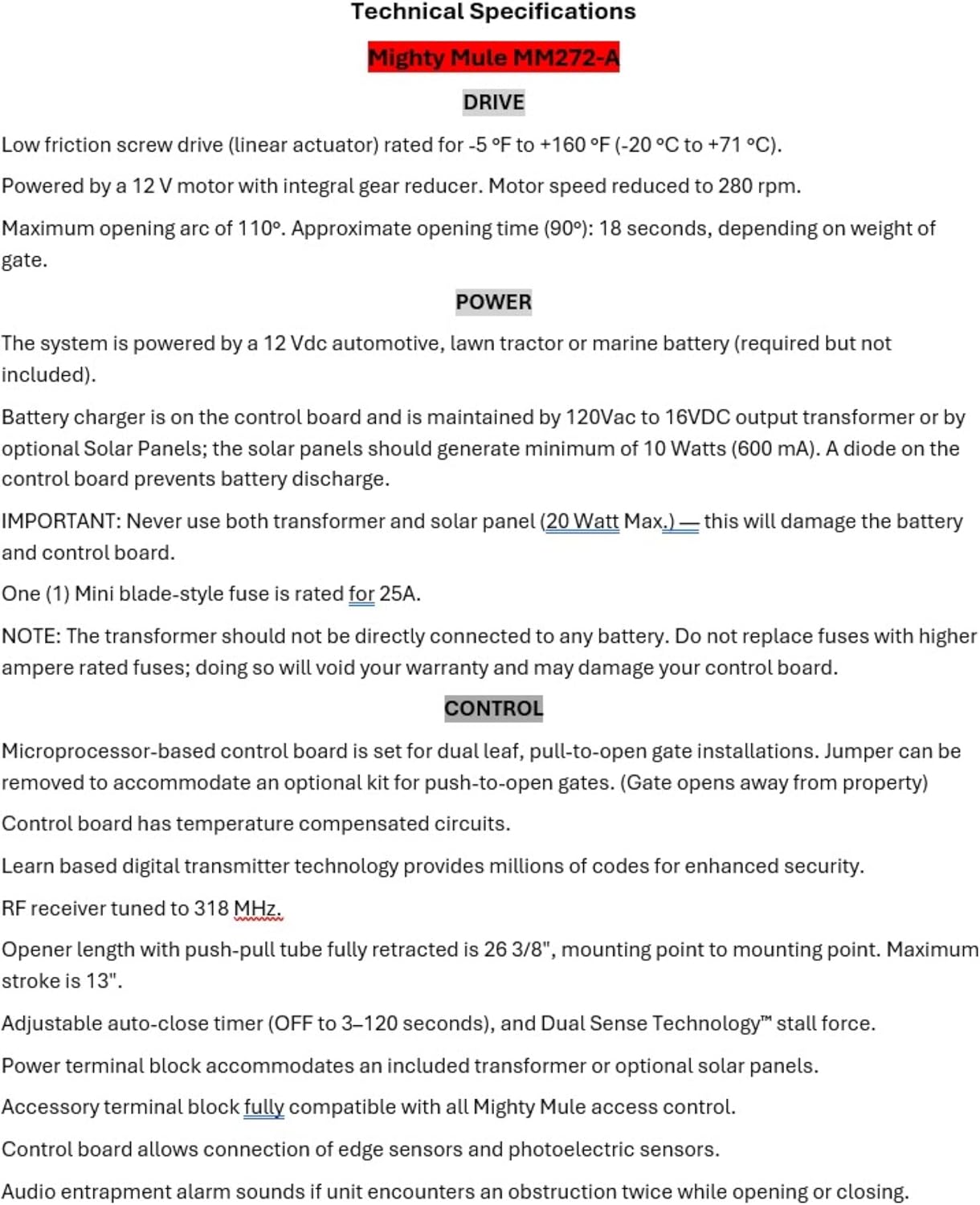 Mighty Mule Gate Opener, Solar Ready, Automatic Gate Opener for Dual Swing Gates up to 300lb or 12ft, with Precision Installation Ruler, Upgraded Kit, MM272-A