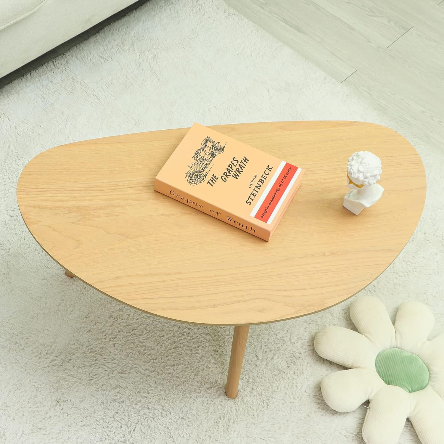 FIRMINANA Small Oval Coffee Table Mid Century Modern for Living Room Center Minimalist Display Coffe Table,Nature Wood,18.9" D x 33.47" W 15.75" H
