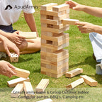 ApudArmis 60 PCS Giant Tumble Tower, (Stack up to 5Ft) Pine Wooden Stacking Timber Game with 1 Dice Set - Classic Block Giant Outdoor Game for Teens Adults Family
