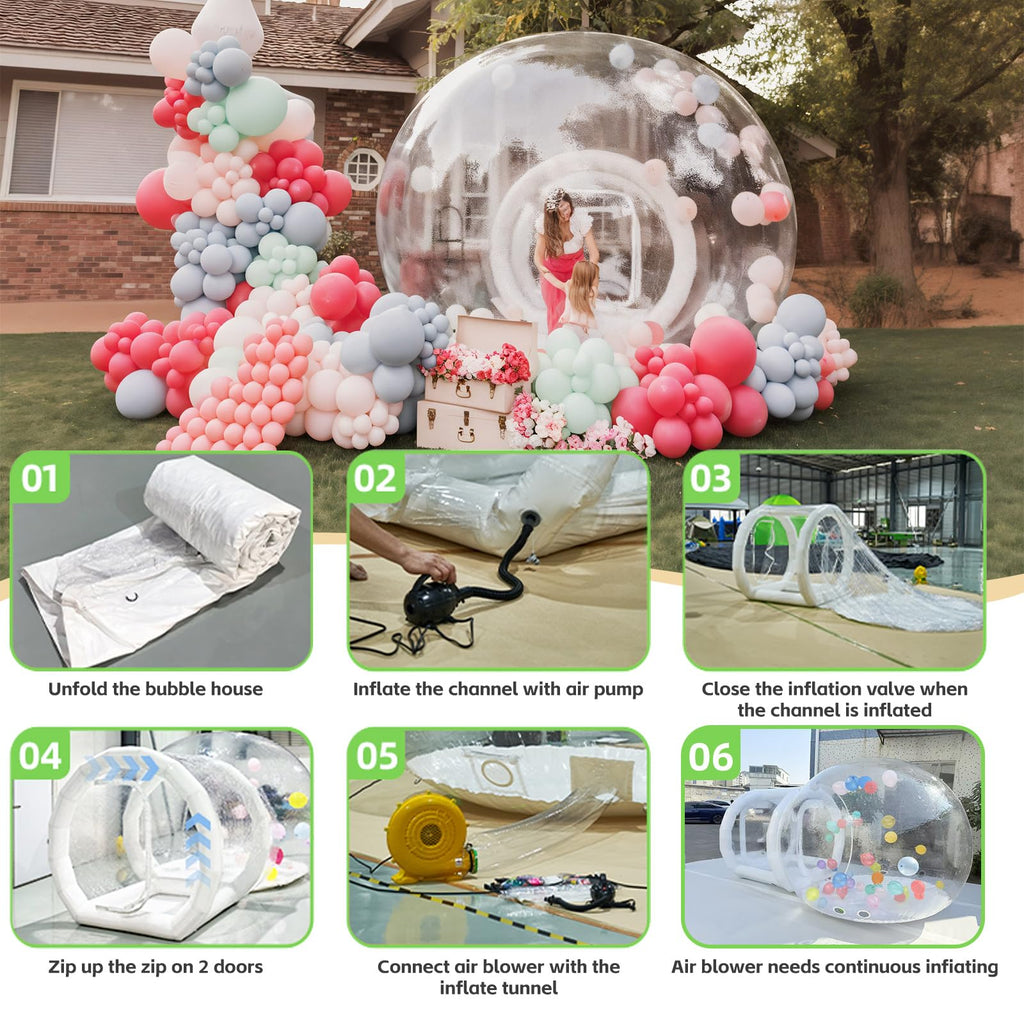 Aufblasbares Bubble-Haus für Kinder und Erwachsene, 10FT Bubble Bounce Ballonhaus, aufblasbare Ballonkuppel mit 6' langem Tunnel und doppelten Luftgebläsen für Party, Hochzeit, Geburtstag, Urlaub im Freien