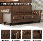 Leather Brown Sofa for Living Room Chesterfield 3 Seater Couch Sofa Comfortable Soft Sturdy Durable Furniture for Office Bedroom Apartment Hotel Place (03-Brown-80)