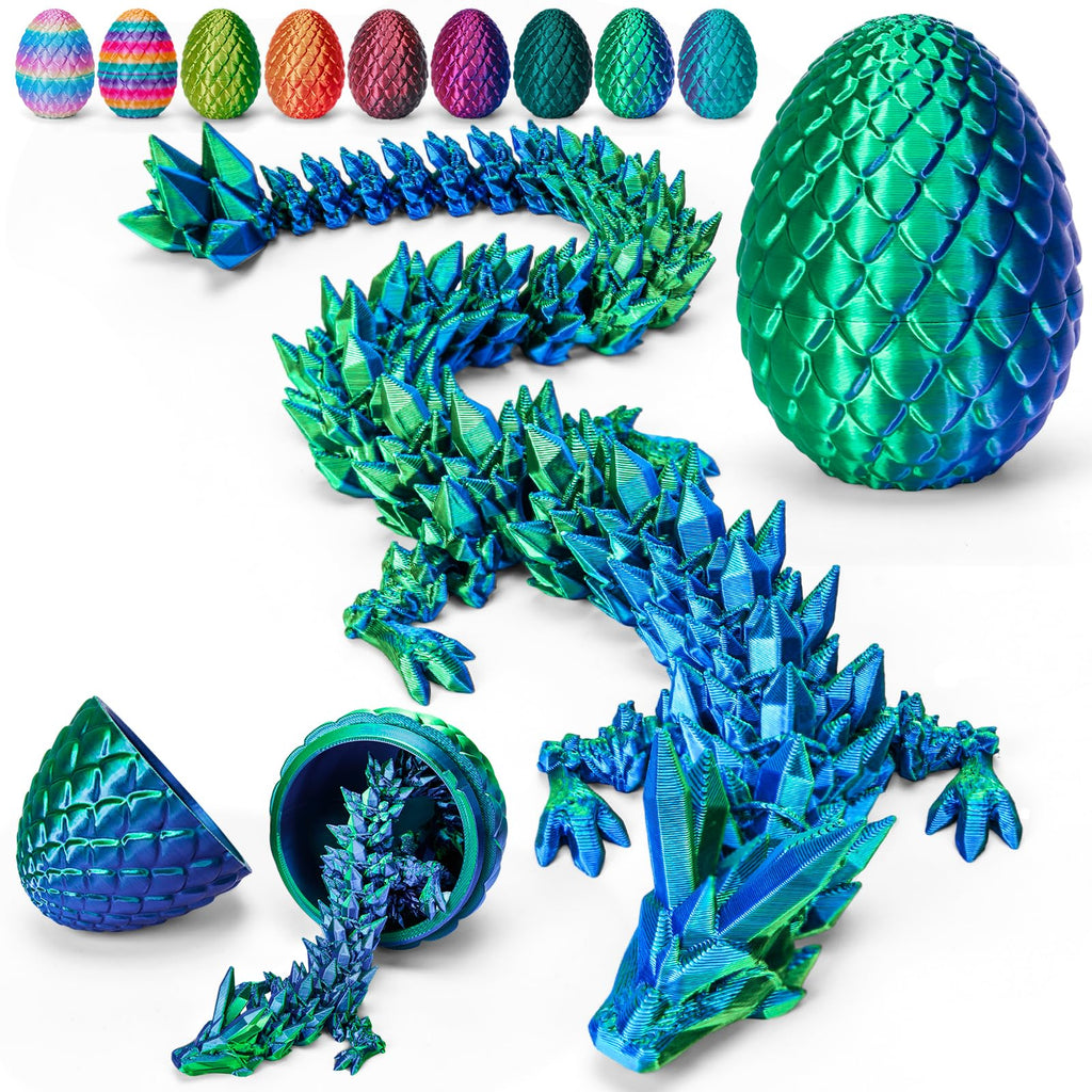 TBOLINE 3D Printed Easter Dragon Egg - Perfect Basket Essentials Stuffers, 4 Pack Prefilled Easter Eggs Filled with Toys, Small Articulated Crystal Animals Fidget Toy for Kid (4PCS1)