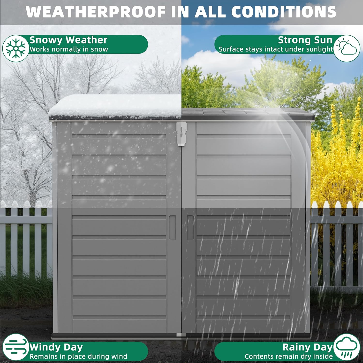 Outdoor Trash Can Storage Shed 4.6 x 4.1 FT, 304 Gallon Resin Shed with Lockable Doors & Lift Lid, Waterproof Outdoor Storage for Garden Tools, Cushions & Patio Equipment