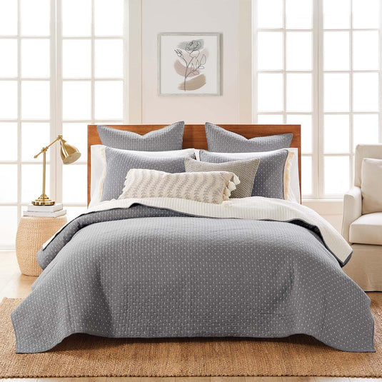 Levtex Home - Cross Stitch Taupe Quilt Set - King/Cal King Quilt + Two King Pillow Shams - Cross Stitched Pattern - Quilt Size (106x92in.) and Pillow Sham Size (36x20in.) - Reversible - Cotton Fabric