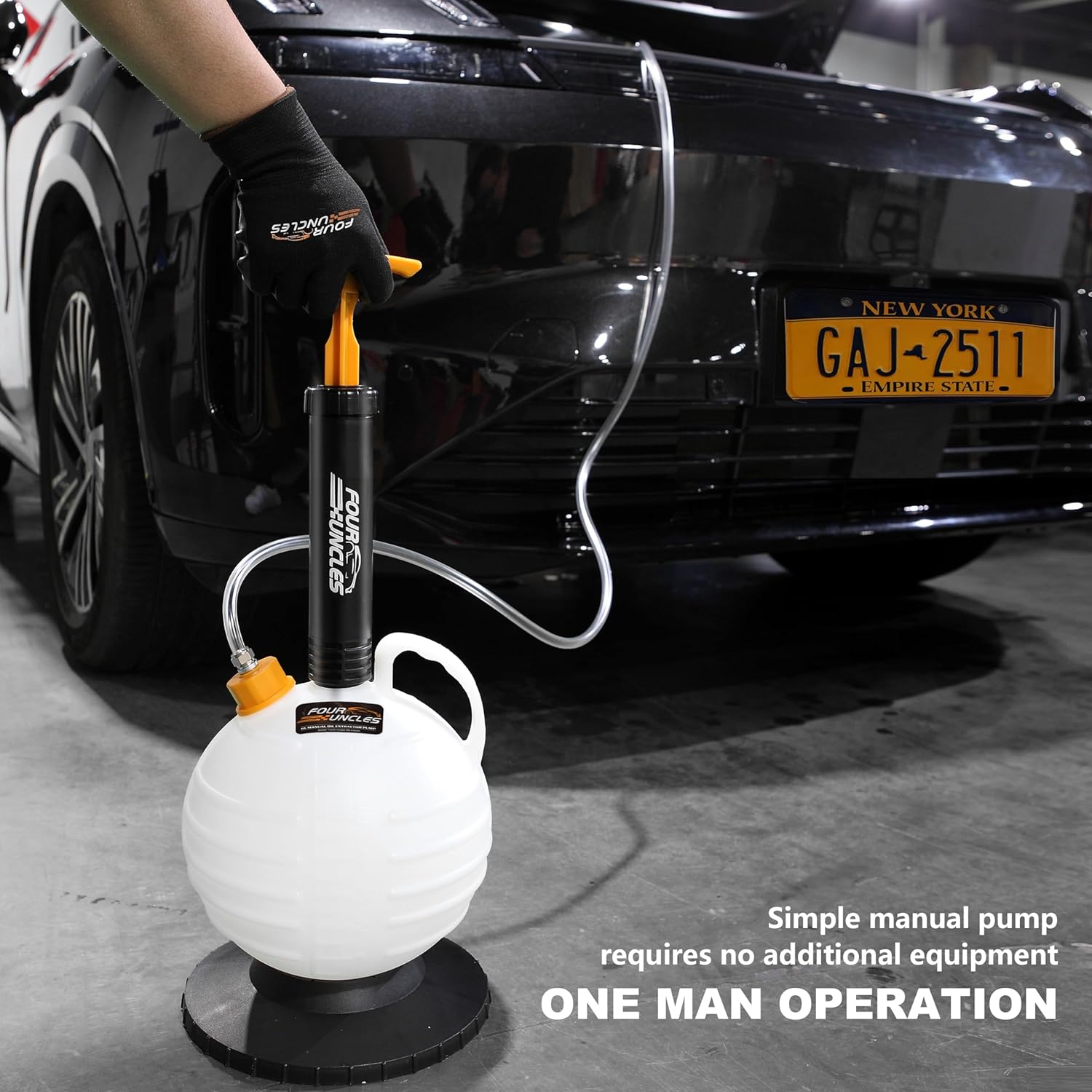 FOUR UNCLES 6L Manual Oil Extractor Pump - Fluid Extractor with 59" Main Hose, Three 41" Extension Tubes for Automotive Oil Change, a Brake Bleeding Hose for Brake Fluid Change