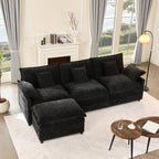 108" U Shaped Couch, Modular Sectional Sofa, 3-Seater Comfy Cloud Couch with Movable Ottoman, Deep Seat Couches for Living Room, Chenille, Black