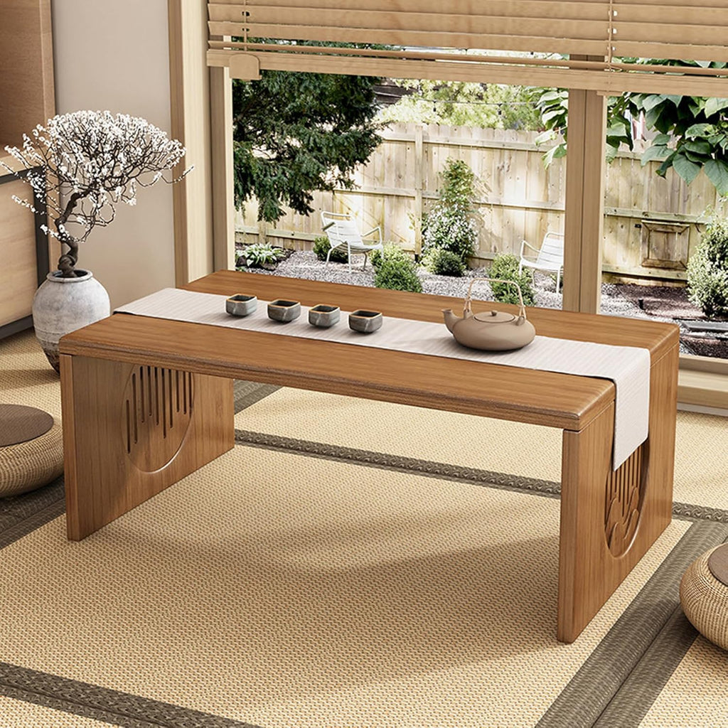 Japanese Floor Table, Bamboo Folding Coffee Table for Sitting on The Floor, No Assembly Small Low Tables for Dinning Tea Room, Zen Living Room(Brown, 80CM)