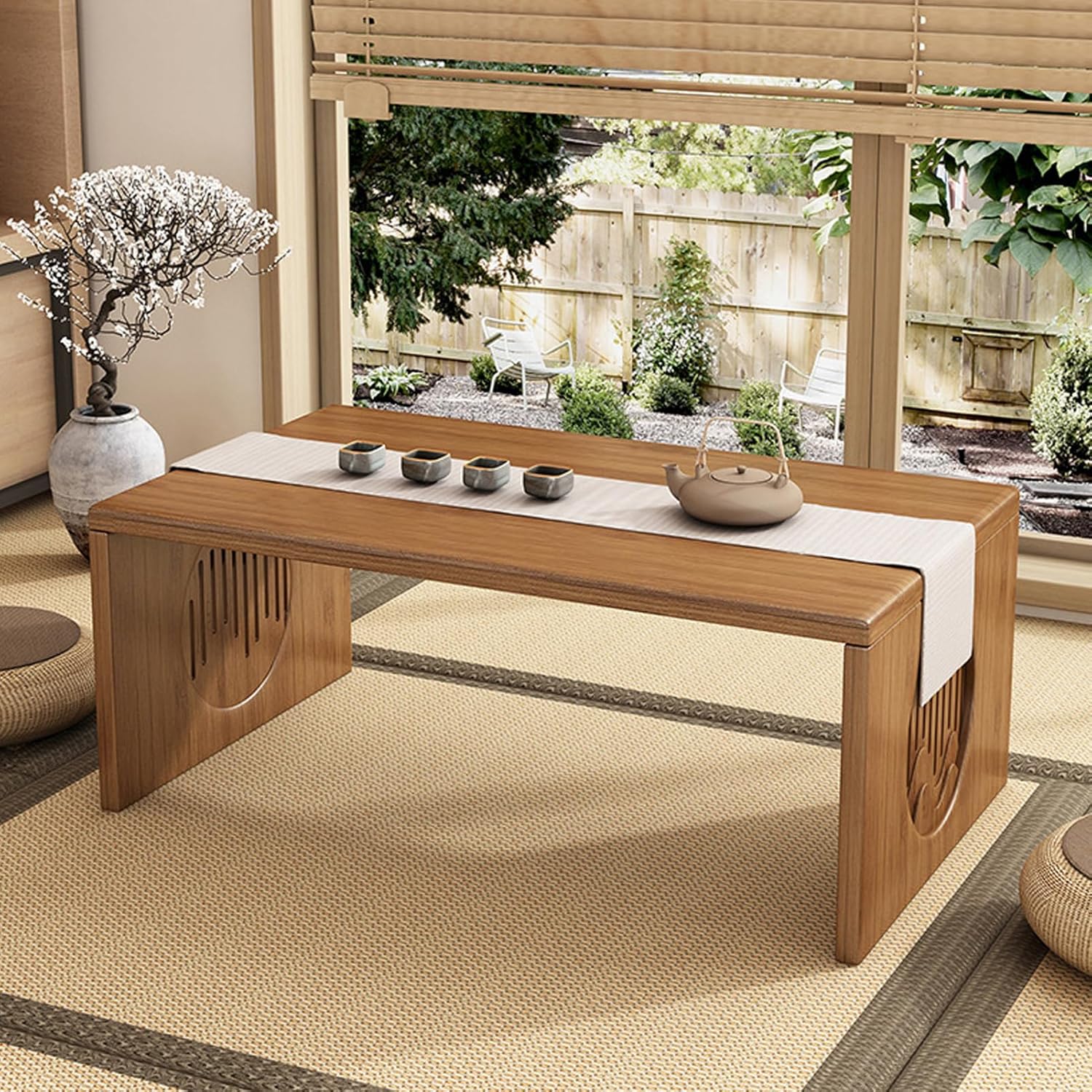 Japanese Floor Table, Bamboo Folding Coffee Table for Sitting on The Floor, No Assembly Small Low Tables for Dinning Tea Room, Zen Living Room(Brown, 80CM)