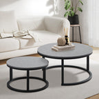 Jerry & Maggie Ø 27.5" Modern Nesting Coffee Table Set of 2, Round Glass Coffee Table & Side Table with Drawer, Tempered Glass & Leather Upholstery, Coffee Tables for Living Room, Small Space Friendly