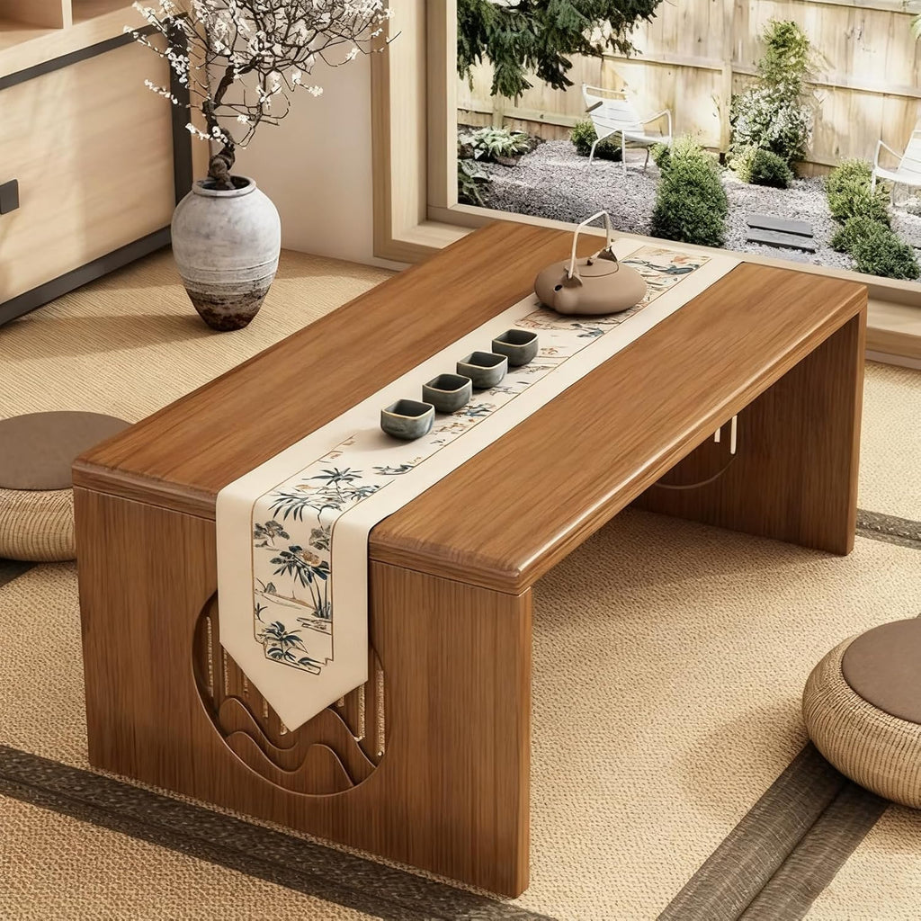 Japanese Floor Table, Bamboo Folding Coffee Table for Sitting on The Floor, No Assembly Small Low Tables for Dinning Tea Room, Zen Living Room(Brown, 80CM)