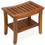 Teak Shower Bench 21 Inch, Fully Assembled Wood Bath Stool for Shower & Spa, The Hermod