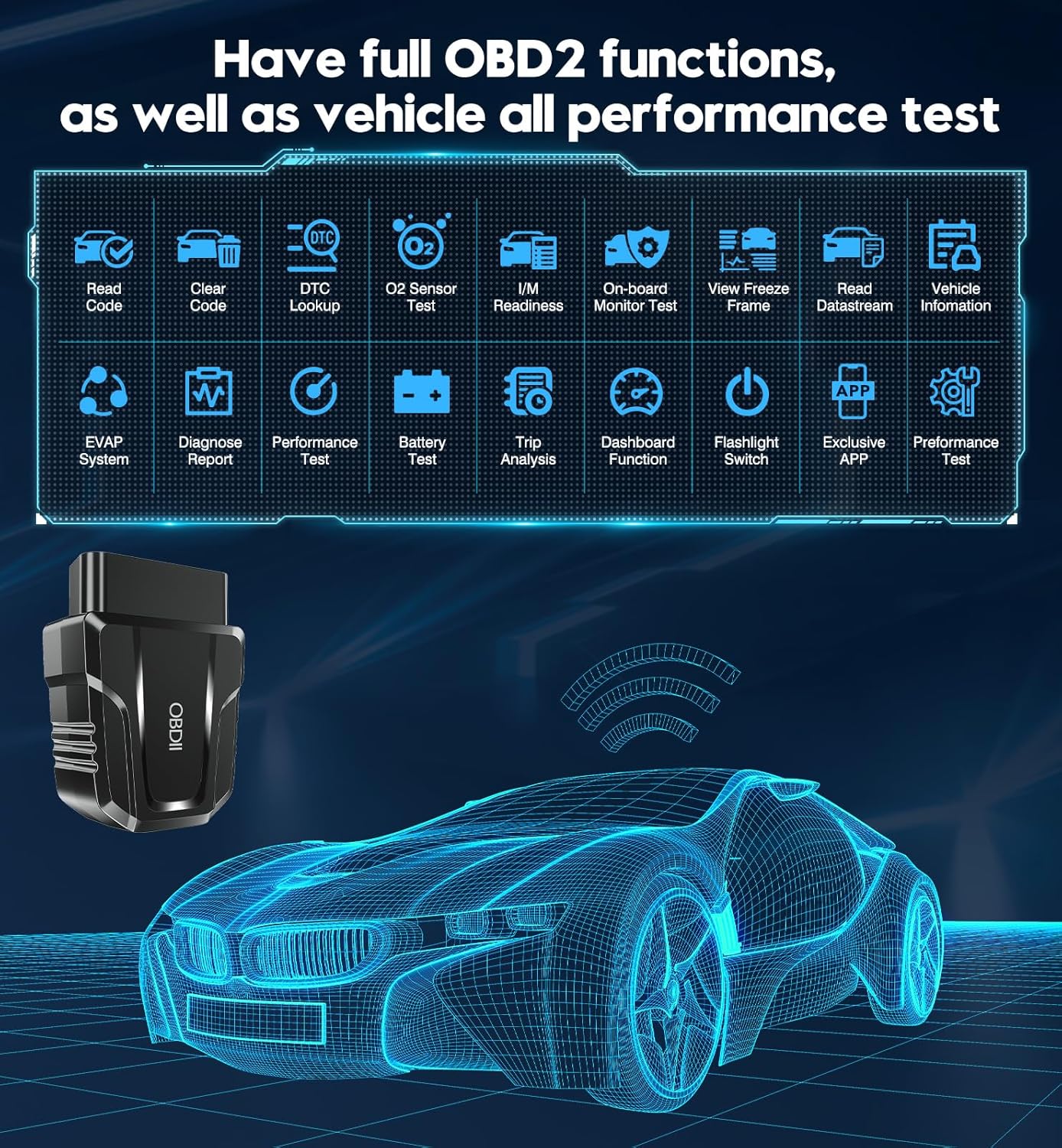 OBD2 Scanner Reader Bluetooth Wireless Auto Diagnostic Scan Tool for iOS & Android for Performance Test Bluetooth 5.4 Car Check Engine Car Code Reader, Clear Error Code Live Data Reset Exclusive APP