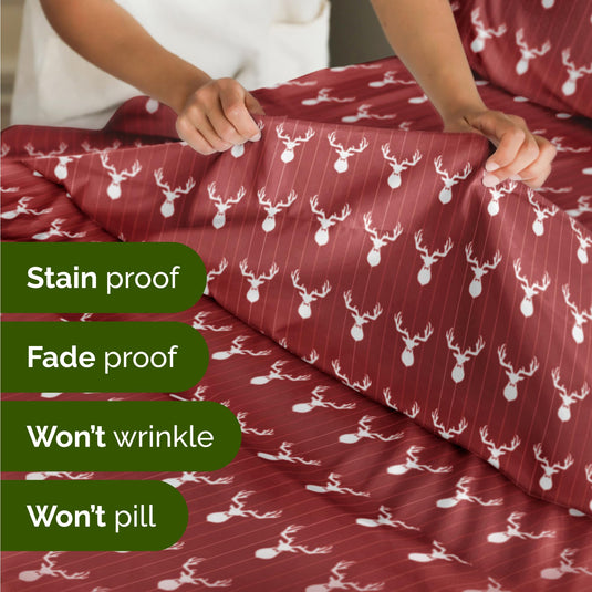 Queen Christmas Tree Sheet Set - Holiday Xmas Pattern Linen Set - Deep Pockets - Snug Fit - 4 Piece - Wrinkle Free - Comfy & Cooling Festive Winter Bedding - Easy To Care For - Kid Friendly