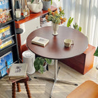 Dark Brown Round Solid Wood Dining Table Dining Furniture with Metal Crossed Base, 27.6" W Mid Century Modern Small Table Round for Office Small Coffee Table for 2-4