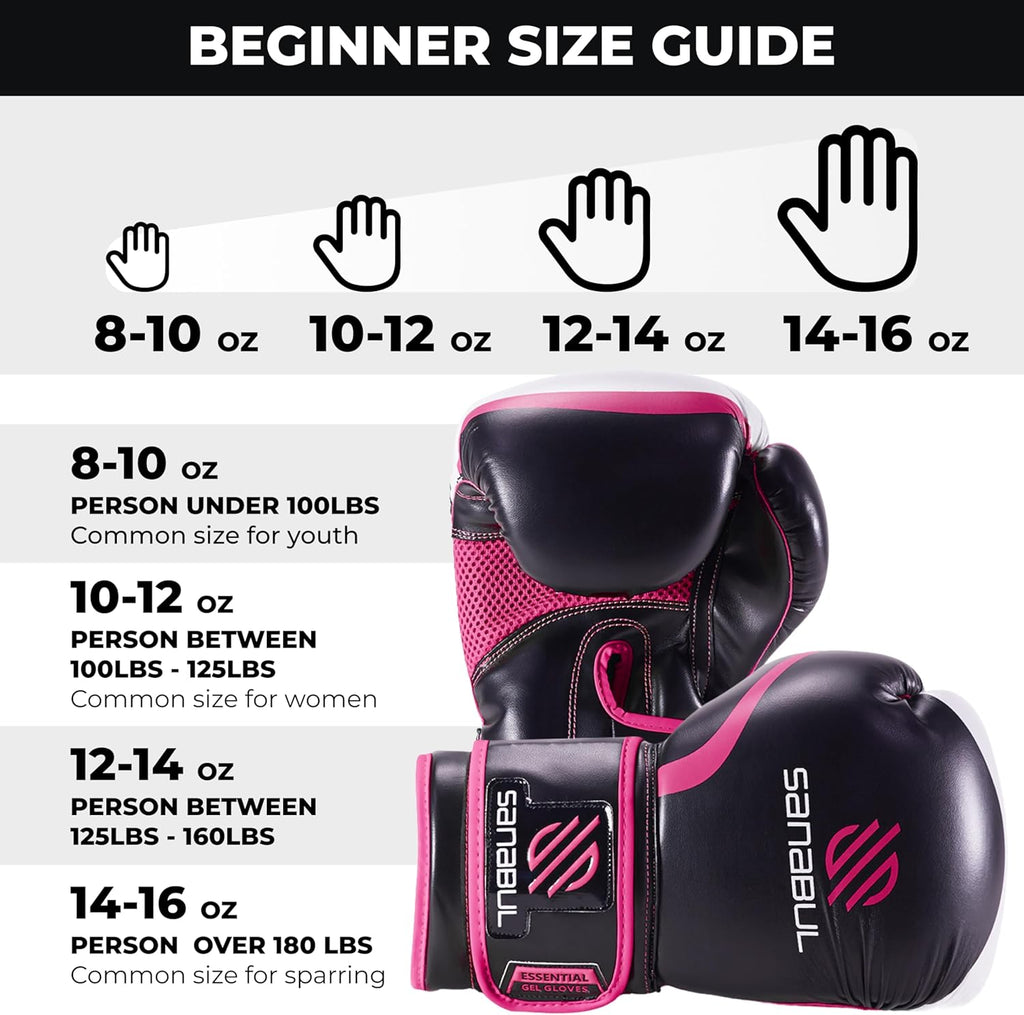 Sanabul Essential Gel Boxing Gloves for Men & Women, Kickboxing MMA, Muay Thai Gloves and Heavy Bag Training Punching & Sparring