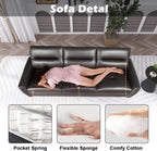 STHOUYN 85” Faux Leather Sofa Brown Leather Couch with USB, Mid Century Modern 3 Seater Couches Sofas Living Room Apartment, Large Office Sofa Couch, Stain Resistant & 3 Tufted Cushion (Brown)