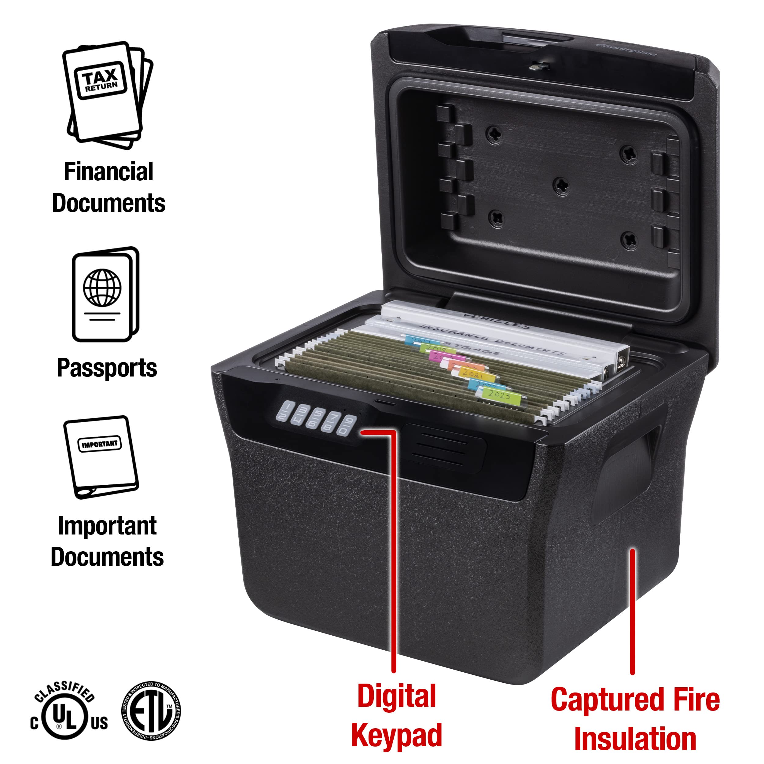 SentrySafe Kohlegrau wasserdichter und feuerfester Safe, Schließfach mit Tastatur für Dokumente und Hängemappen, Außenmaße: 14,1 x 16,6 x 13,8 Zoll, ‎FHW40300