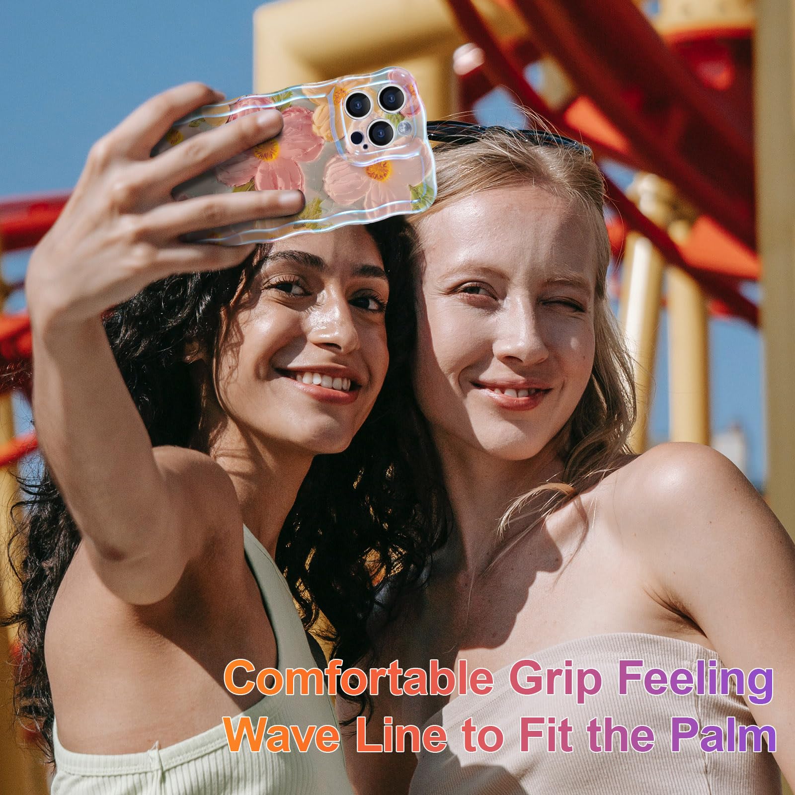 EYZUTAK Case for iPhone 13 Pro Max, Colorful Retro Oil Painting Printed Flower Laser Glossy Pattern Cute Curly Wave Edge Exquisite, Stylish Durable TPU Protective Phone Cover for Girls Women-Green