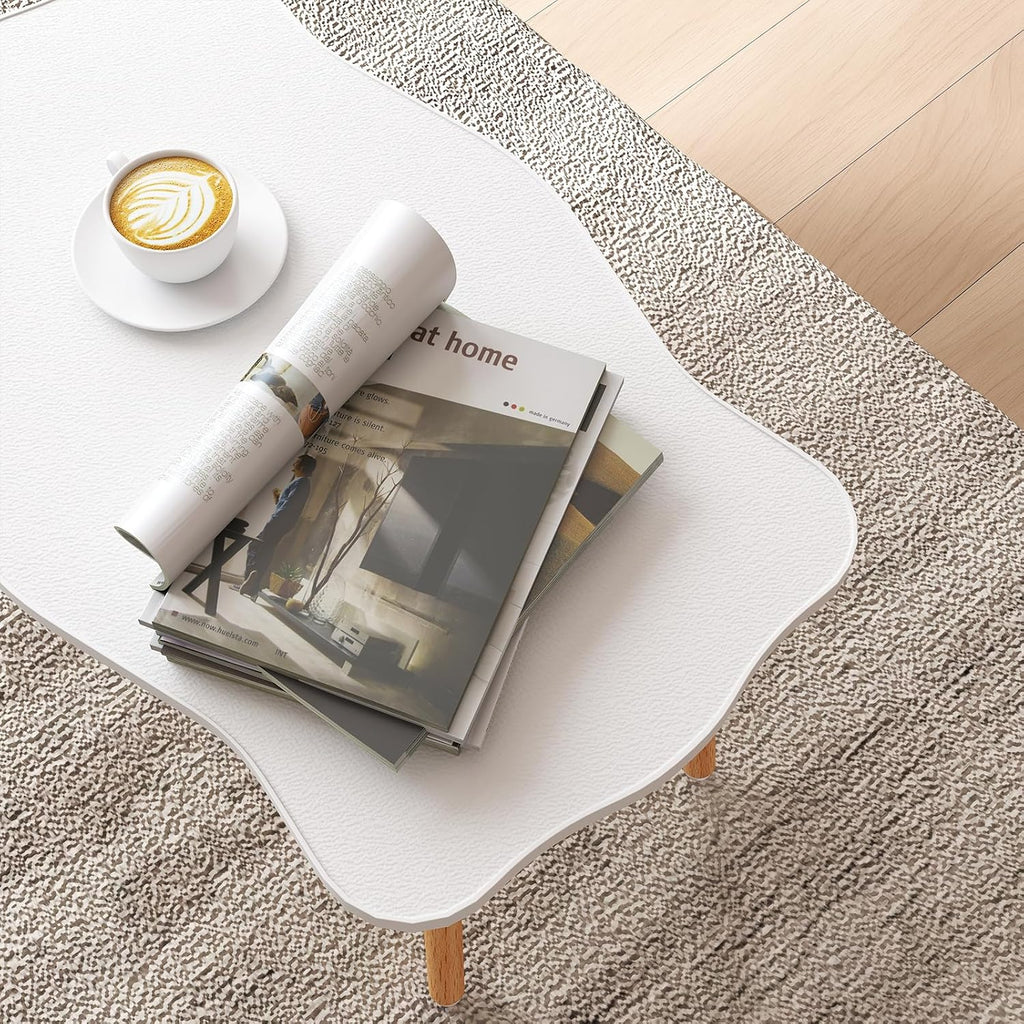 Cookie Coffee Table Low Table with 4 Solid Wood Sturdy Legs, Floor Table Desk for Sitting on The Floor, Storage and Living Room Furniture (White)