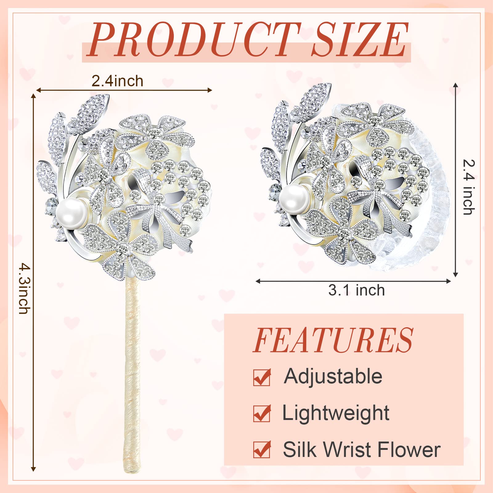 Yunsailing 2 Pcs Artificial Corsages Wrist Flower Rhinestone Wrist Corsage Artificial Silk Corsage Wedding Wrist Corsage for Wedding Boutonniere Wrist Flowers Party Bridal Shower (Silver Ivory)
