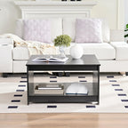 Farmhouse Coffee Table for Living Room, Wood Square Coffee Tables, 31.5" W x 31.5" D, Black