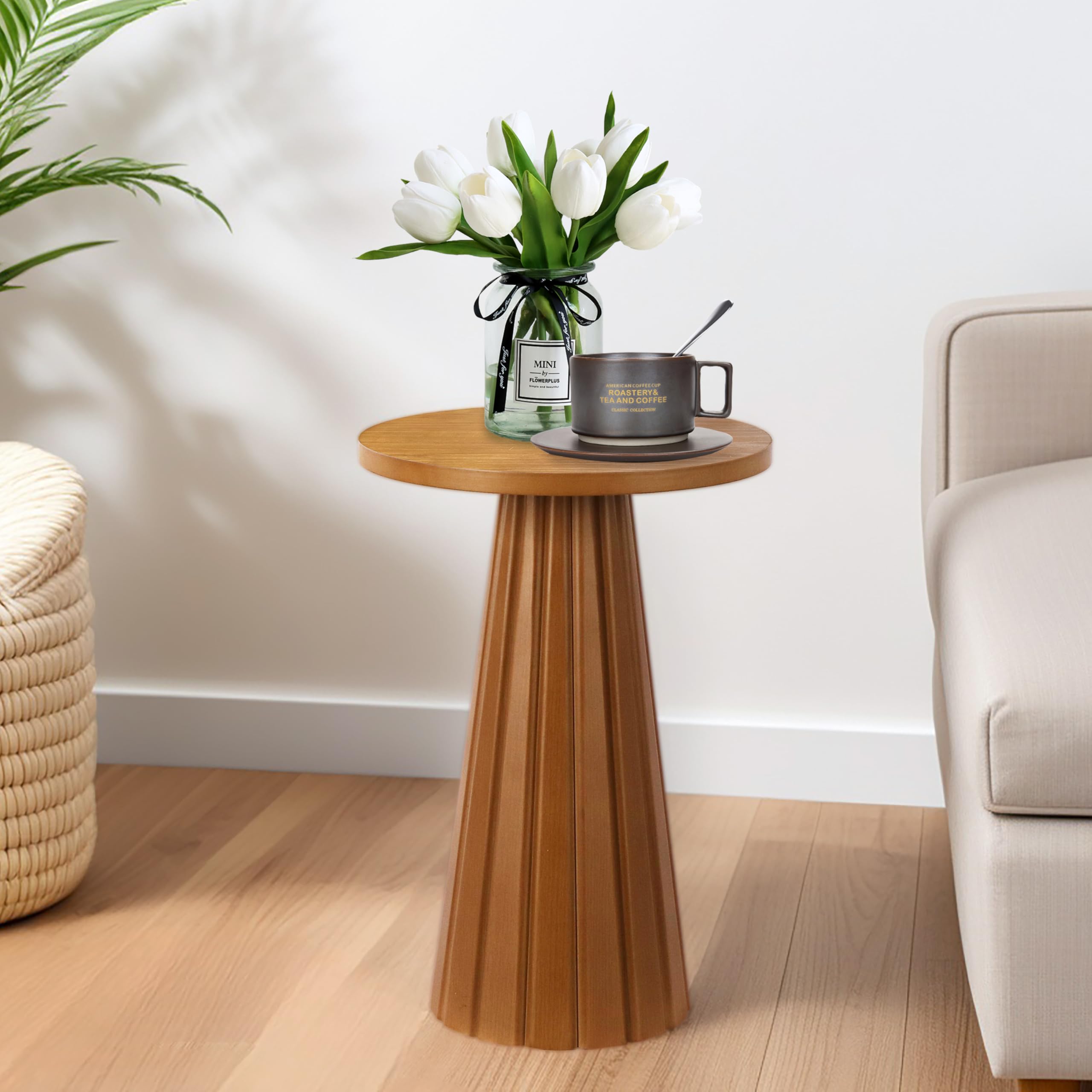 Small Pedestal Side Table, Round Modern Drink Table for Small Space Living Room, Bedroom (Black)