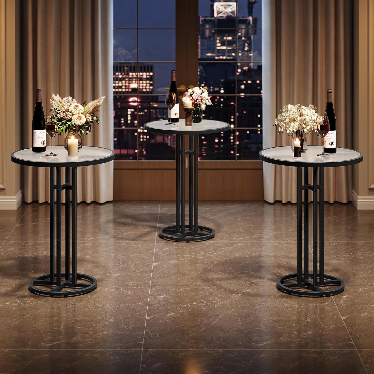 HOOBRO Bar Table, 23.6-Inch Round Pub Table, Frosted Glass Cocktail Table with Sturdy Iron Frame & Adjustable Feet, Modern Minimalist Small Coffee for Home Bar, Kitchen, Living Room, Black BK96BT01