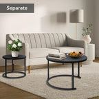 EUROSAKURA Nesting Round Small Coffee Table Place 2 Sets for Living Room Bedroom Apartment Small Rounder Coffee Table Sturdy Stacking Side Tables,Easy Assembly(Black)