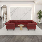 AVZEAR 3 Pieces Sectional U-Shaped Sofa, Leather Modular Sectional Couches Chesterfield Sofa Set, Modern Living Room Furniture Sets Upholstered Couch Set for Living Room, Office and Apartment, Black