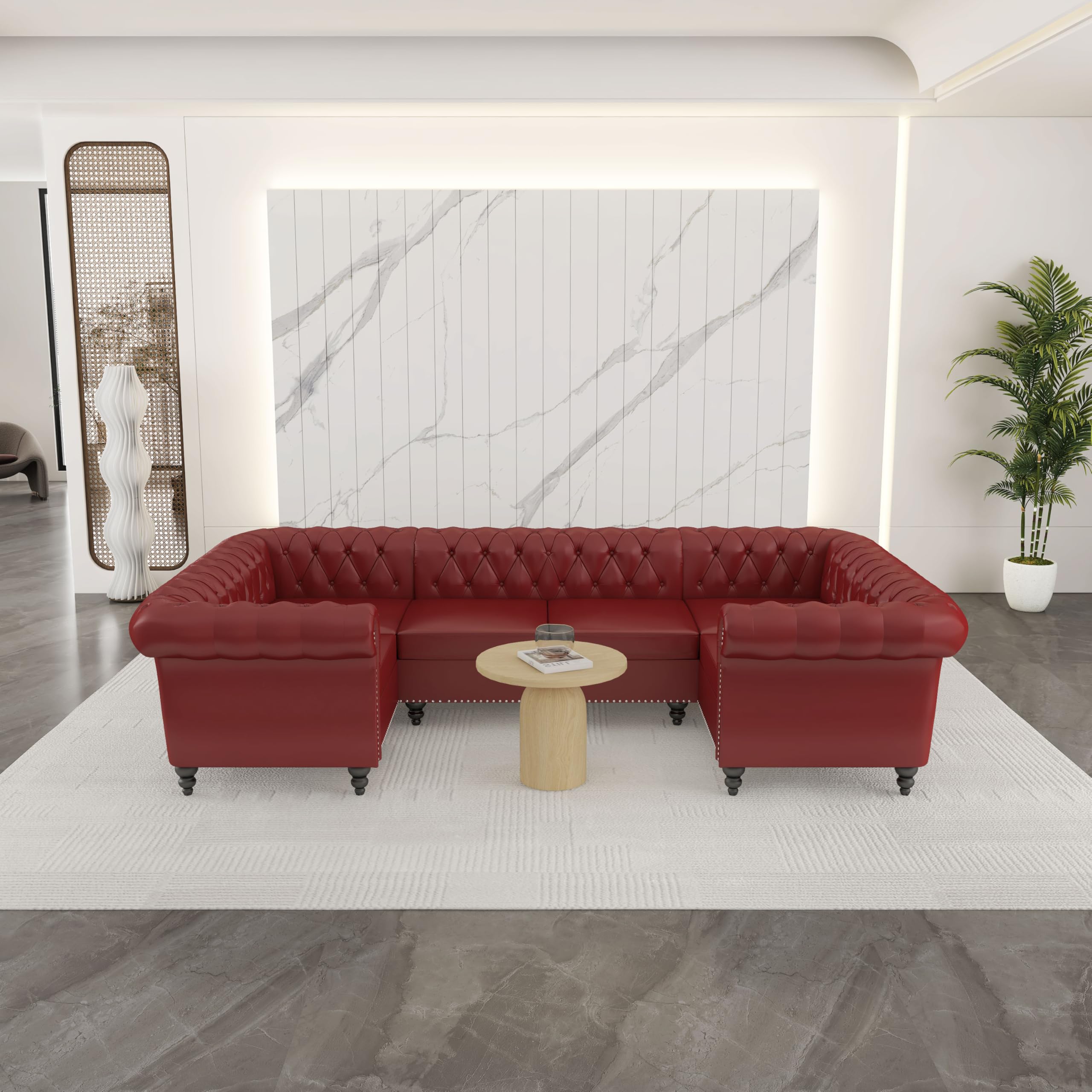 AVZEAR 3 Pieces Sectional U-Shaped Sofa, Leather Modular Sectional Couches Chesterfield Sofa Set, Modern Living Room Furniture Sets Upholstered Couch Set for Living Room, Office and Apartment, Black