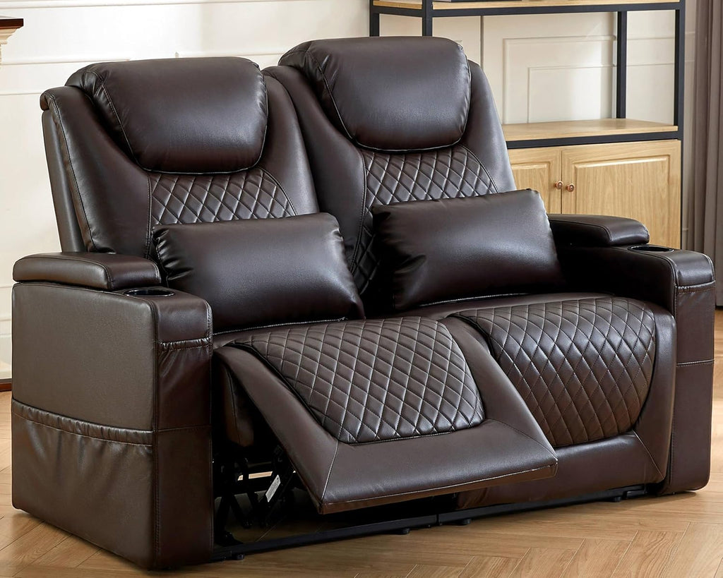 61" RV Loveseat Recliner Sofa, Home Theater Seating with 3 Arms and 2 Pillows, Wall Hugger Recliners & 138° Reclining Couch (Brown PU Leather Furniture)