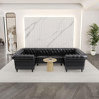 AVZEAR 3 Pieces Sectional U-Shaped Sofa, Leather Modular Sectional Couches Chesterfield Sofa Set, Modern Living Room Furniture Sets Upholstered Couch Set for Living Room, Office and Apartment, Black