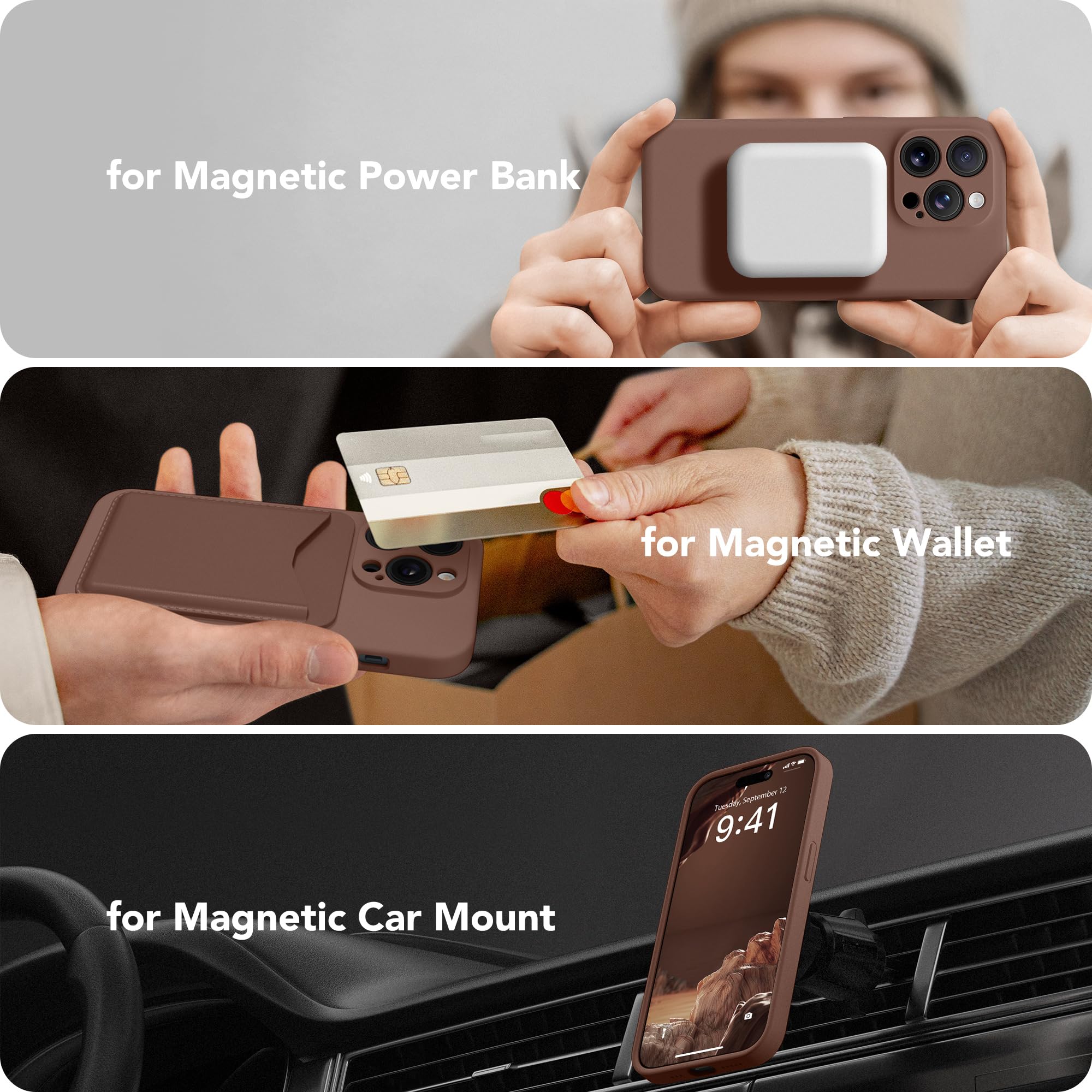 SuydanBox Magnetic for iPhone 13 Pro Max Case, Compatible with MagSafe, [Full Camera Protection][Screen Protector] Silicone Shockproof Protective Phone Case for iPhone 13 Pro Max 6.7", Brown