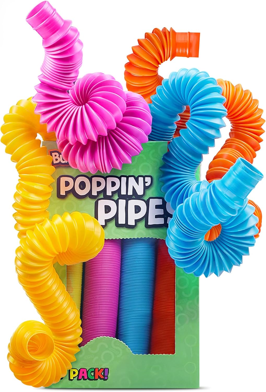 BUNMO Easter Basket Stuffers for Toddler - Pop Tubes - Sensory Fidget Toys - Creative Learning - Hours of Fun for Kids - Easter Toys - Tons of Ways to Play - Non-Mouthable 3+ - 4 Pack Large