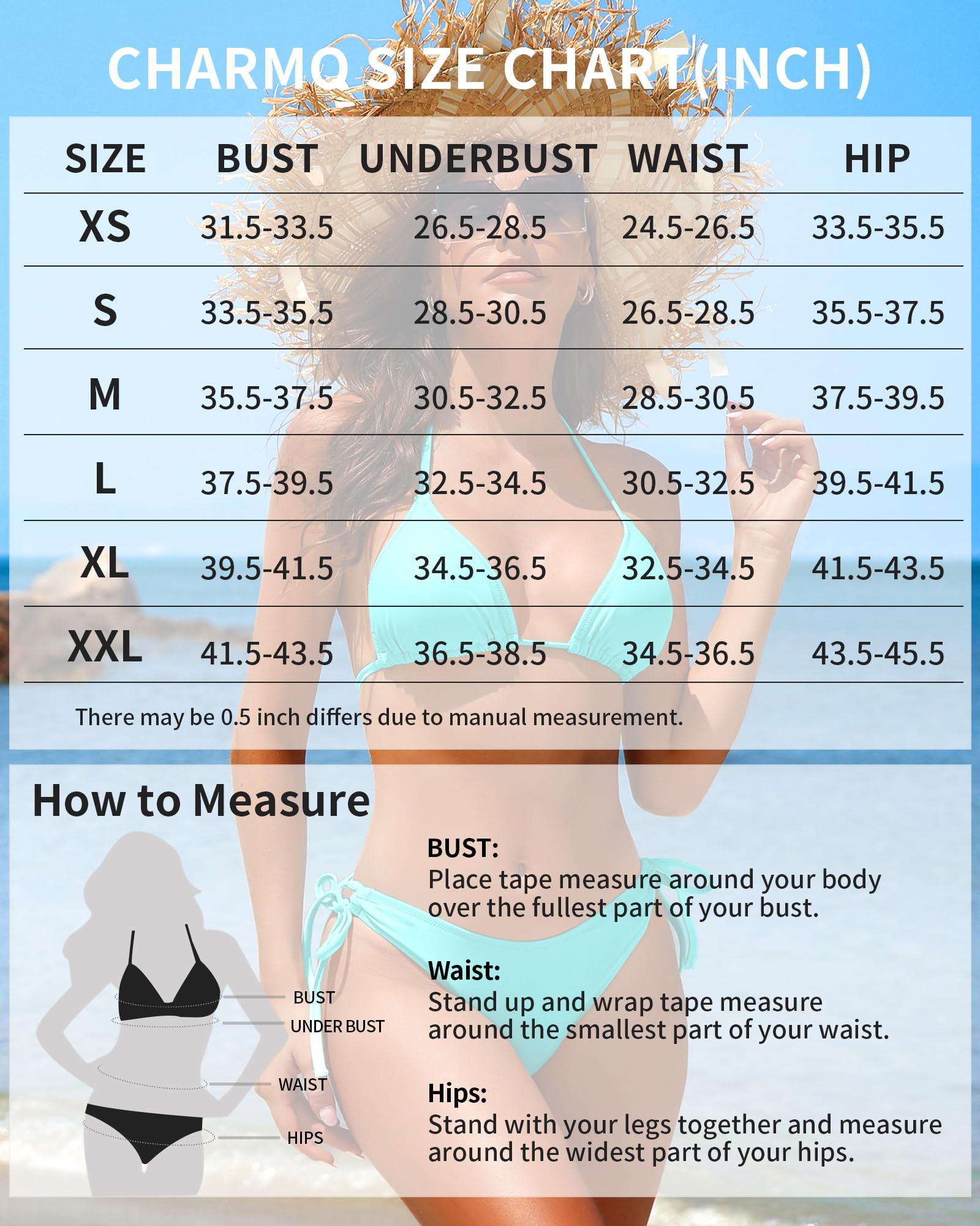 Maillot de bain deux pièces triangle à cordon pour femme CharmLeaks, haut dos nu, L