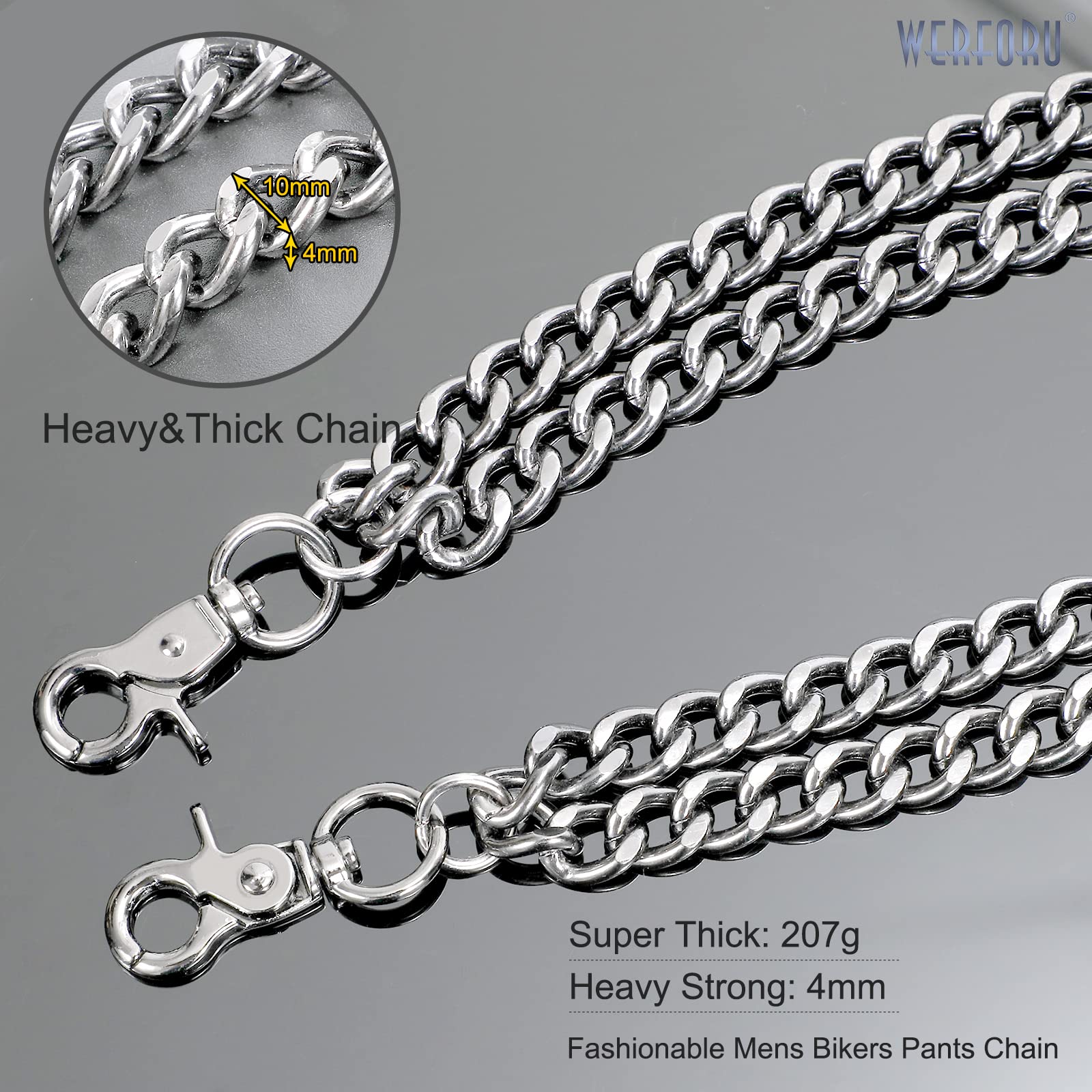 WERFORU Men Women Heavy Duty Wallet Chain Hip Hop Punk Jeans Chain Biker Motorcycle Keychain, Silver