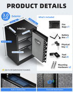 DAYI Safe Box, 3.0 Cubic Feet Home Safes with Fireproof Waterproof Bag, Security Safe for Money Cash Documents, Digital Keypad, Dual Alarm System, Removable Shelf - D-60