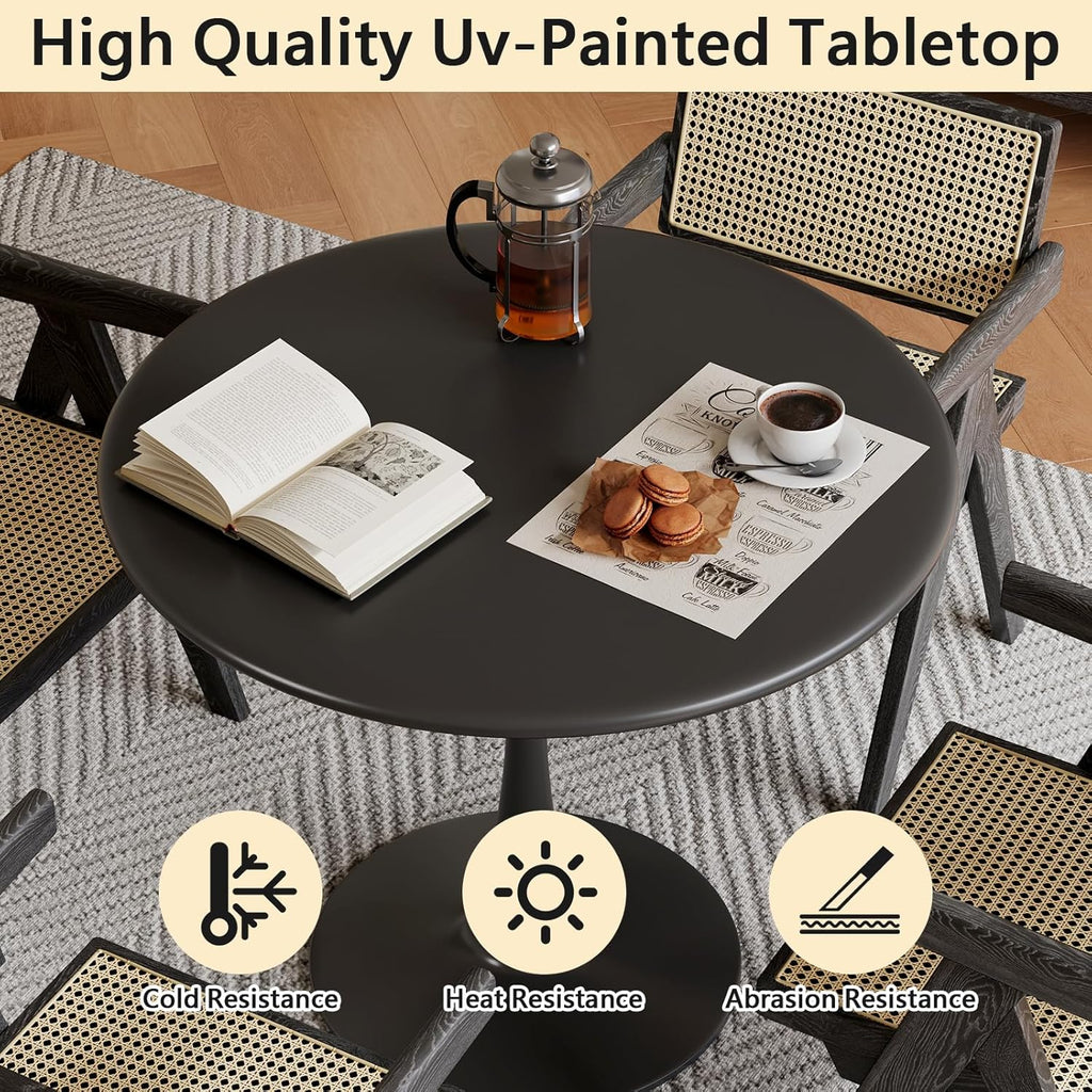 24 Inch Black Small Tulip Table, Round Dining Table for 2 Person with Pedestal for Kitchen, Circle Bistro Table, Mid Century Modern Cafe Tables for Small Spaces in Living Room, Office, Coffee,Pub, Bar