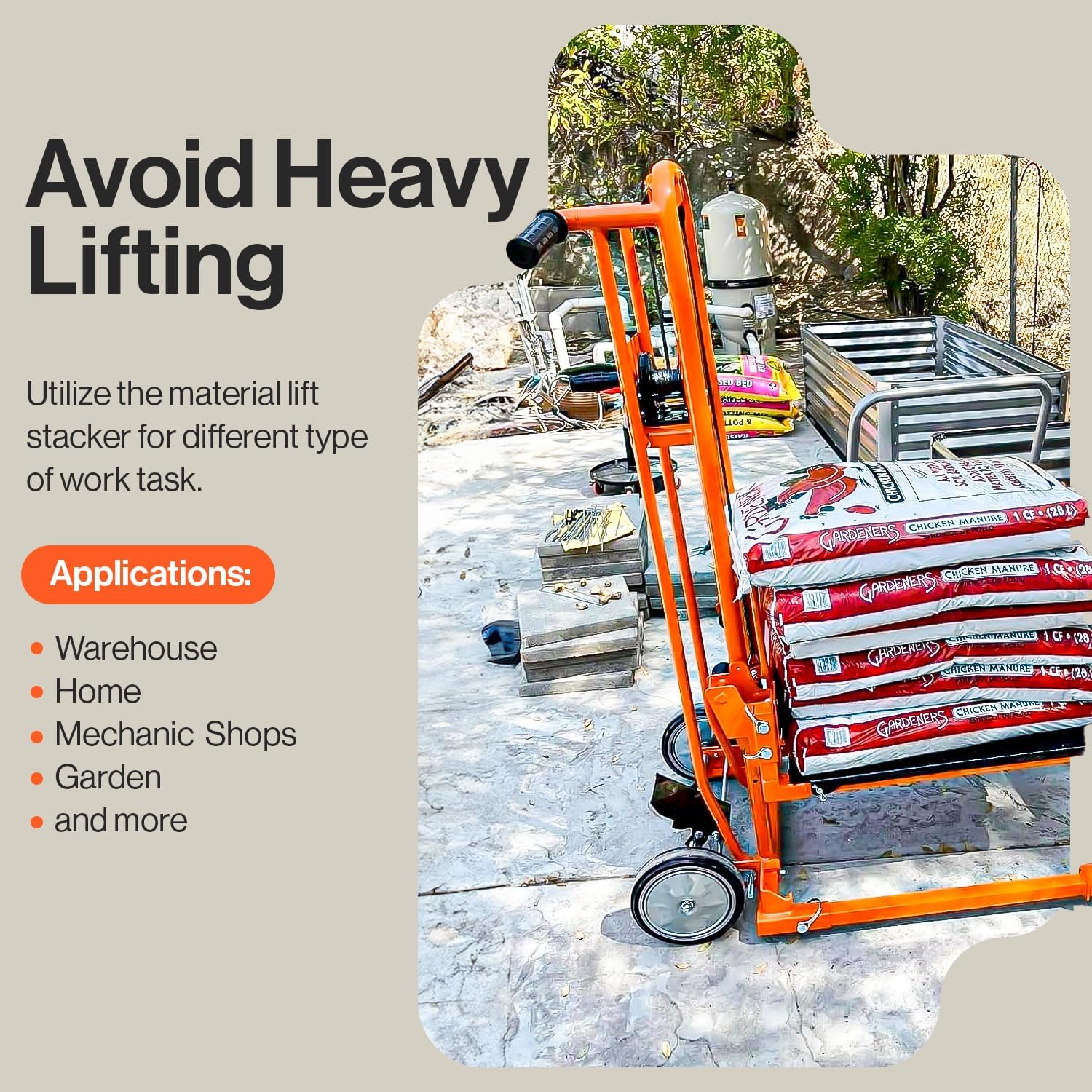 SuperHandy Material Lift Winch Stacker, Pallet Truck Dolly, Lift Table, Fork Lift, 330 Lbs 40" Max Lift w/ 8" Wheels, Swivel Casters [Patent Pending]