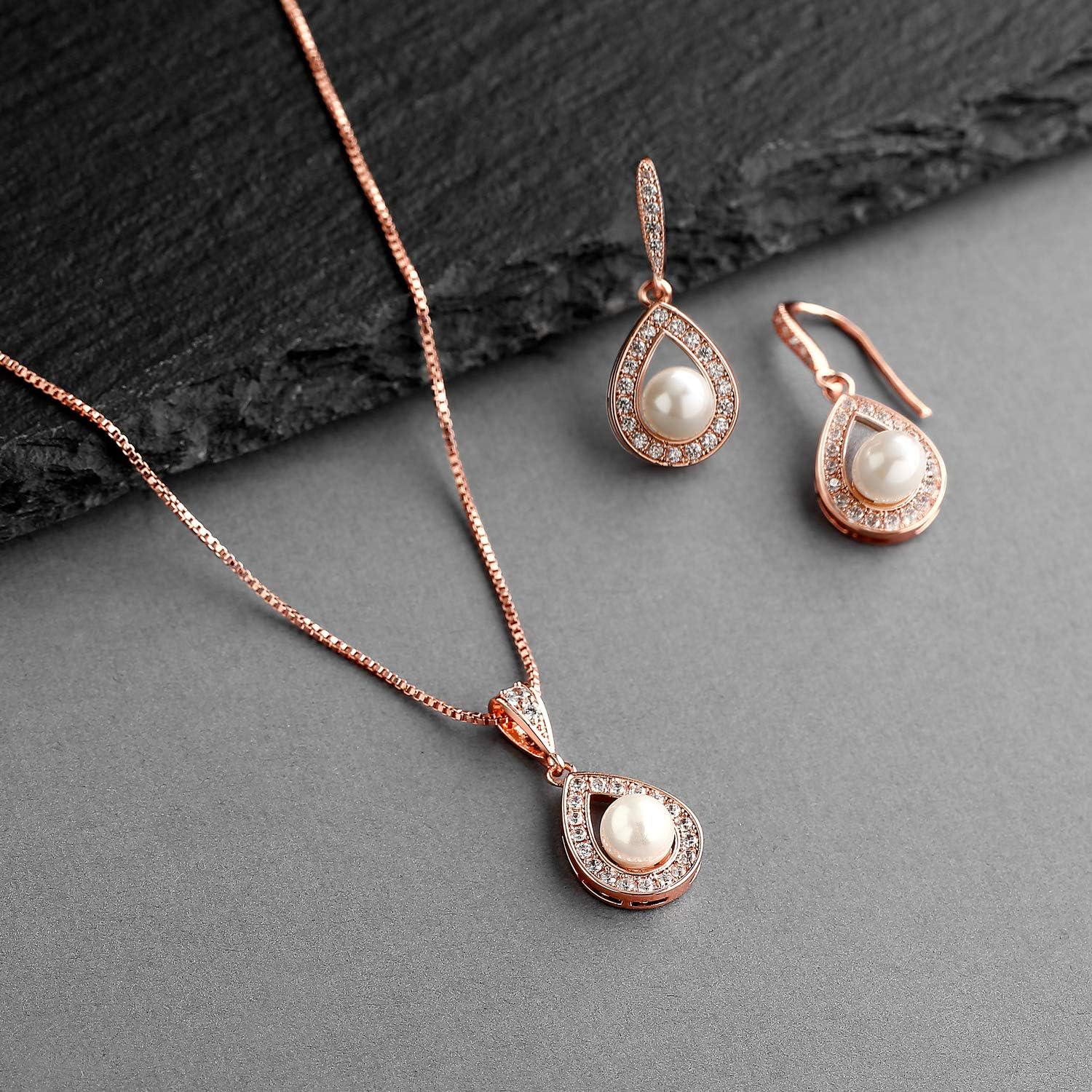 Mariell Pearl Necklace and Drop Earrings Wedding Jewelry Set for Brides, Bridesmaids, Birthday Gift