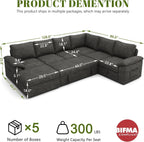 108 Inch Sectional Sleeper Sofa with Pull Out Bed, U Shaped 7 Seat Modular Sectional Sofa with Storage, Sectional Couches for Living Room, Cloud Modular Couch, Removable Sofa Cover, Dark Grey