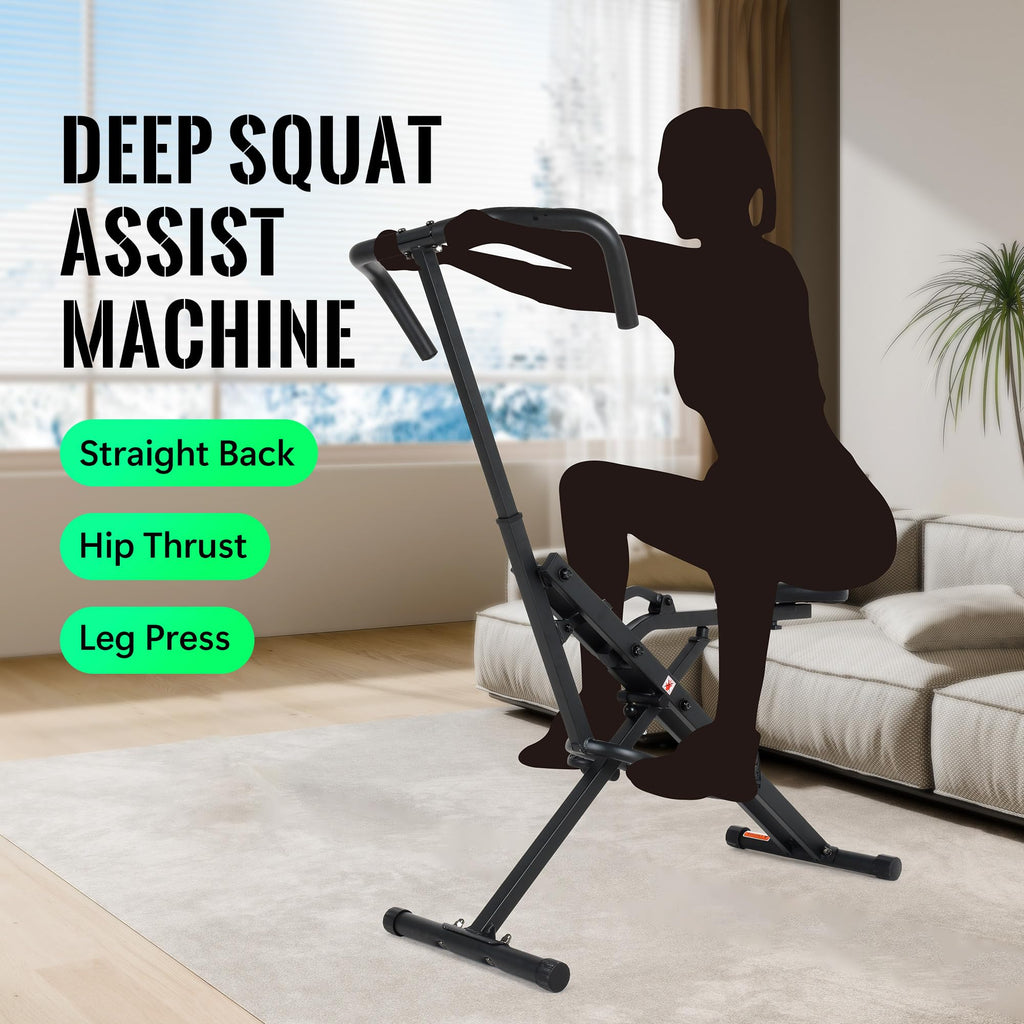 Leikefitness Entraîneur d'Assistance Squat pour Machine de Fitness des Jambes pour Gym à Domicile Machine à Squat, Machine 2 en 1 Vélo & Rameur pour Fessiers, Fessiers, Cuisses, Noir